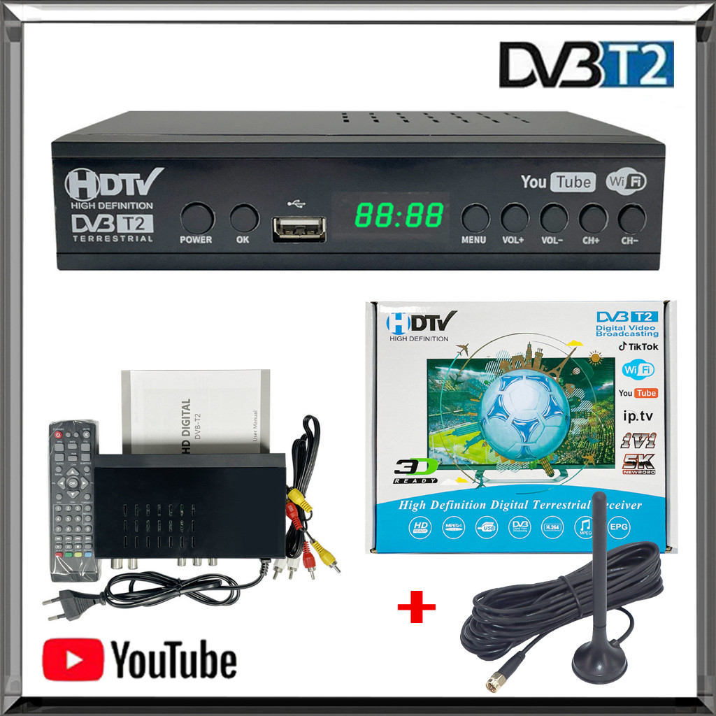 กล่องรับสัญญาณ DVB T2 กล่องรับสัญญาณทีวีดิจิตอล เวอร์ชั่นอัพเกรดเพื่อรับชม Tik Tok พร้อมสาย HDMI เชื่อมต่อผ่าน WIFI