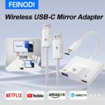 FEINODI เครื่องส่งและรับสัญญาณ HDMI ไร้สาย Mirroring อะแดปเตอร์ HDMI ไร้สายสำหรับการประชุมห้องเรียนรองรับ Netflix