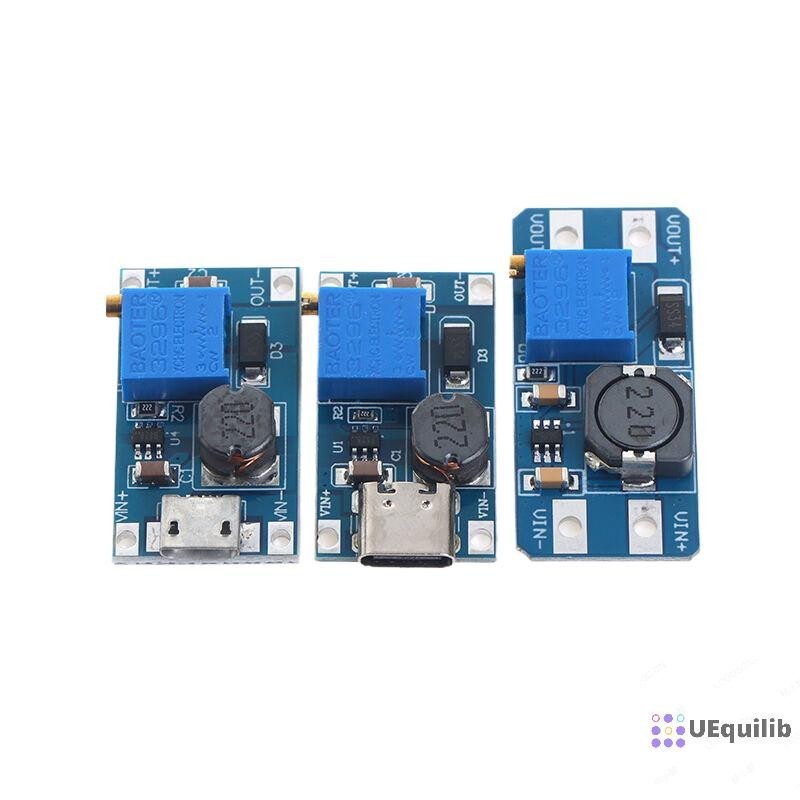 Uequilib 1 ชิ้น MT3608 ปรับ Step Up โมดูลแรงดันไฟฟ้า Micro USB Typec ปลั๊ก 2 โวลต์24 โวลต์ถึง 5 โวลต์28 โวลต์ 2A Boost แผ่น Step Up โมดูลใหม่