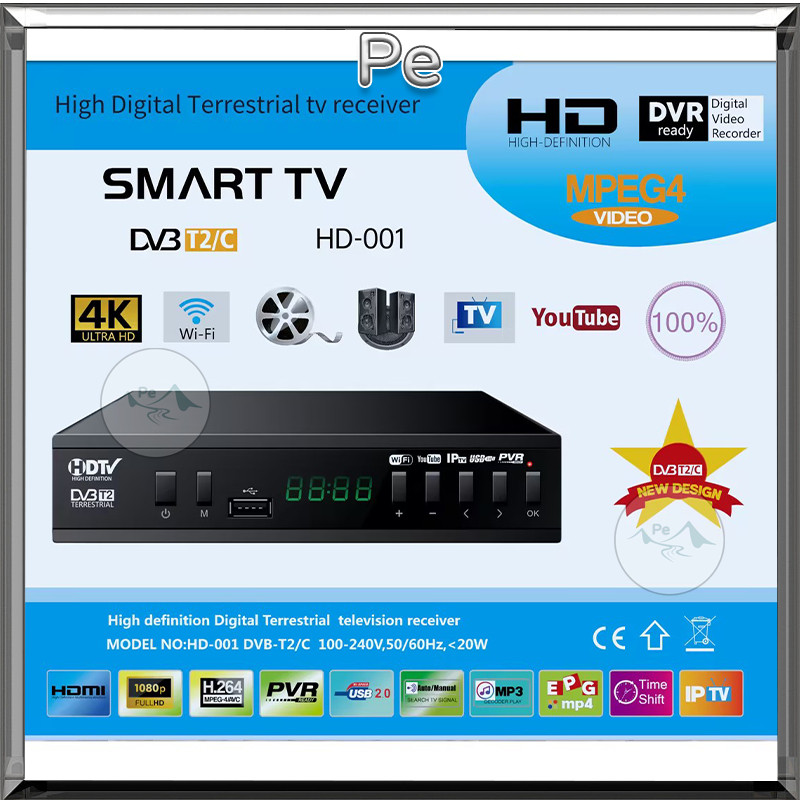 กล่องรับสัญญาณ DVBT2C 4K กล่องรับสัญญาณทีวีดิจิตอล เวอร์ชั่นอัพเกรดเพื่อรับชมTIKTOK YOUTUBE WIFI