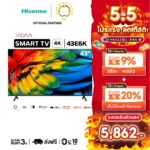 Hisense TV รุ่น 43E6K 4K Ultra HD Smart TV Voice Control WIFI Build in Netflix Youtube VIDAA DVBT2
