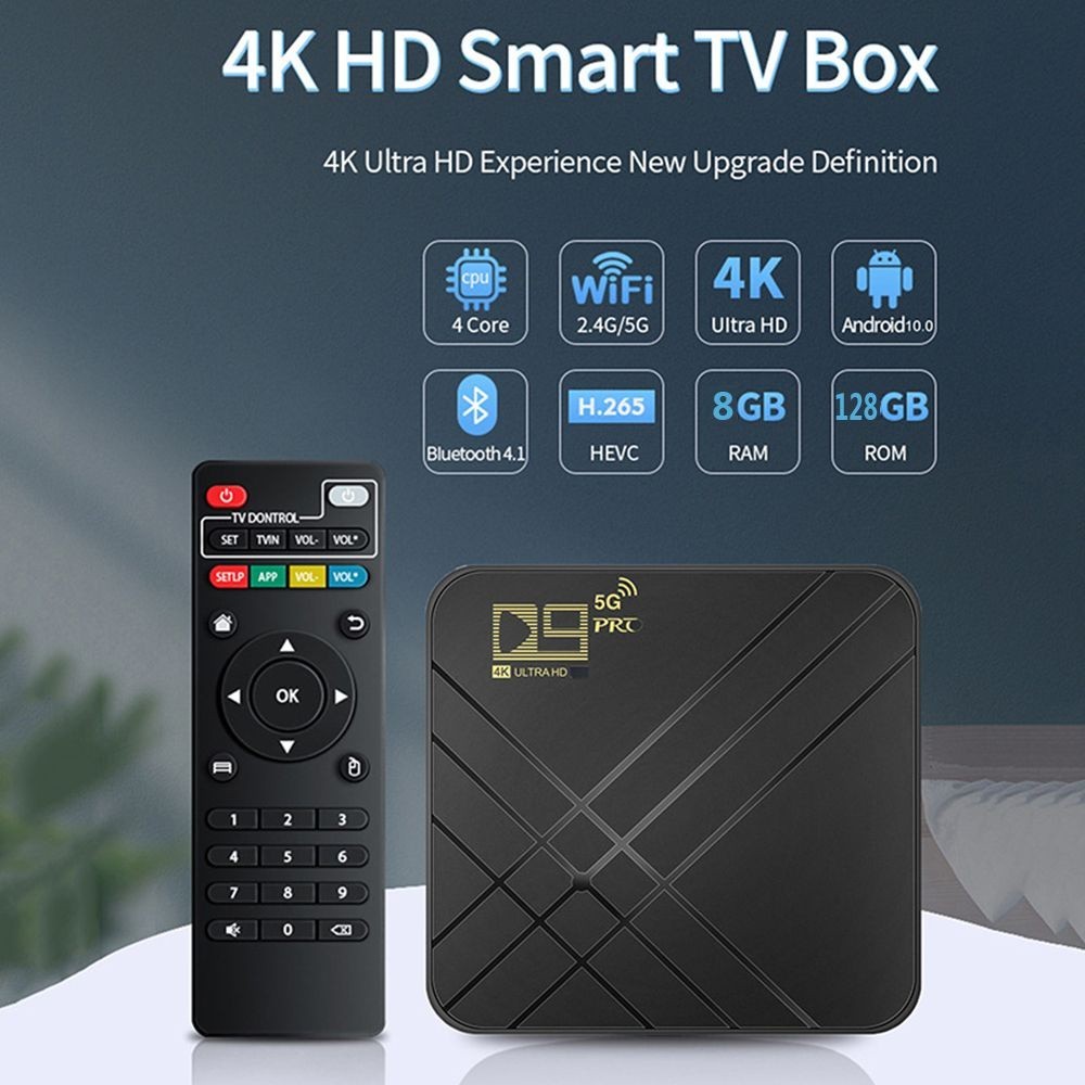 กล่องแอนดรอยด์ทีวี D9 PRO5G4k Android ดิจิตอลTV Box 8GB 128G HD 3D 24G WiFi Google Play Youtube Media Player