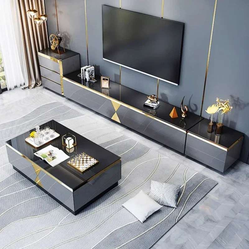 โมเดิร์นทีวีตู้พื้นไม้อิตาเลี่ยนยืนลิ้นชักตู้ทองสีดา Meuble Tv Avec Rangement เฟอร์นิเจอร์บ้าน