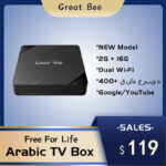 Great Bee Greatbee กล่องทีวีอาหรับ Android 10 2G 16G สมาร์ท 4K เครื่องเล่นสื่ออาหรับตัวรับสัญญาณดาวเทียม