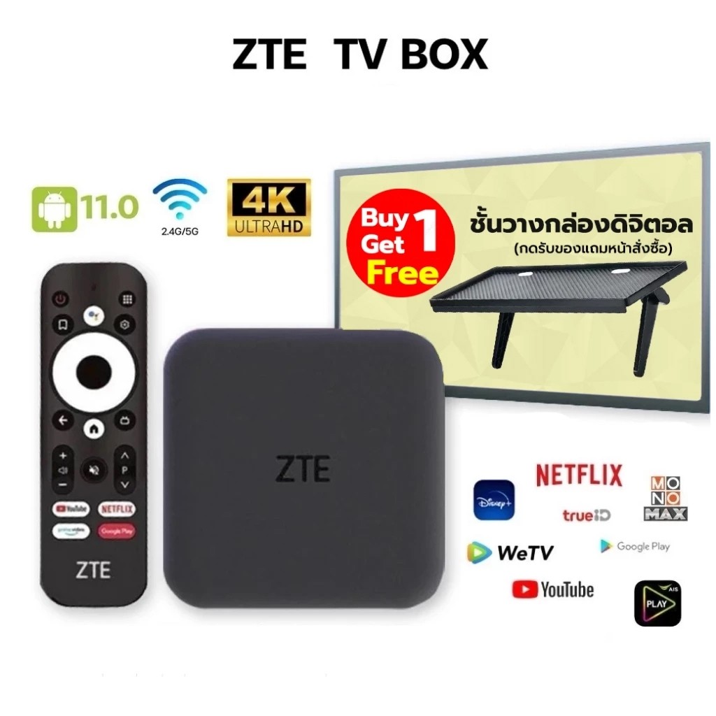 ZTE TV Box กล่องแอนดรอยด์ทีวี ระดับ 4K AndroidTV รองรับภาษาไทย กล่องรับสัญญาณทีวี Ultra HD สนับสนุนDolby