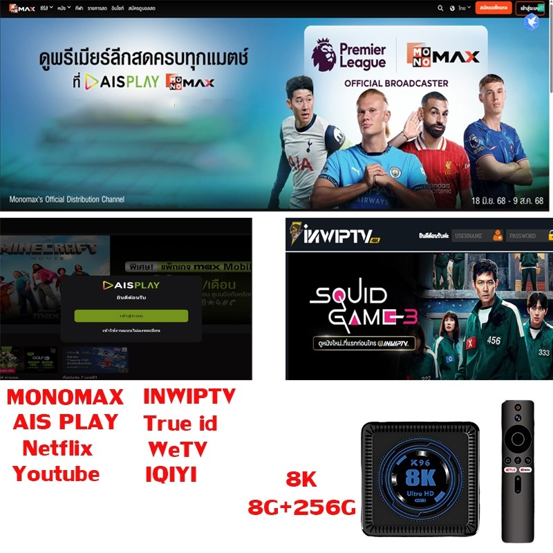 monomax 8G256G 2025รุ่นล่าสุด 8k กล่อง android tv box ติดตั้ง YouTube และ Netflix aisplay
